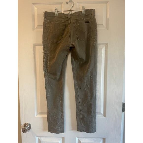 HUDSON Jeans Riley Crop Relaxed Straight Loden Green Destructed Jeans size 27 - Picture 2 of 15